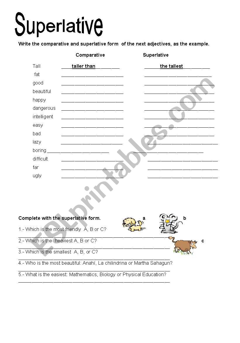 Superlative worksheet