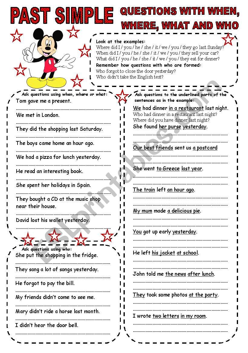 PAST SIMPLE OF IRREGULAR VERBS (3) QUESTIONS WITH WHEN, WHERE, WHAT AND WHO 