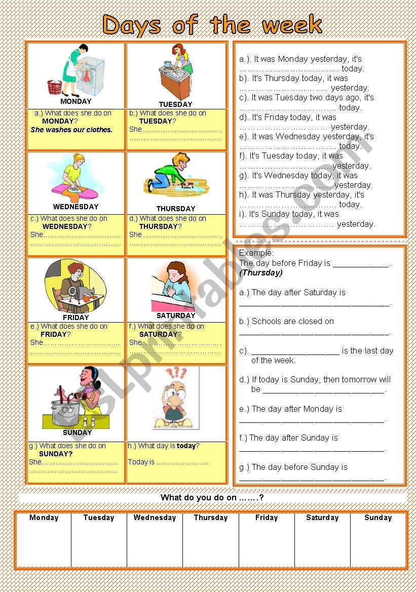 Days of the week worksheet