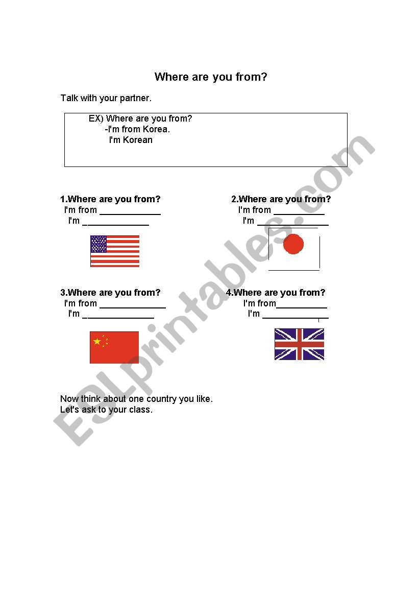 Where are you from worksheet
