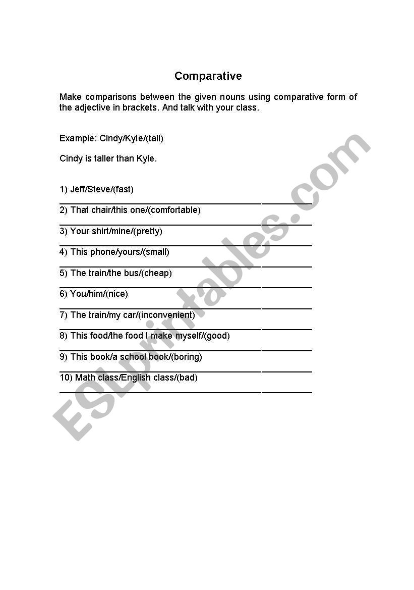 comparative sentence worksheet