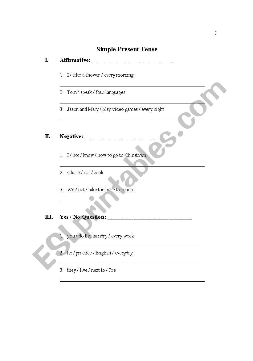 Simple Present Tense Exercise