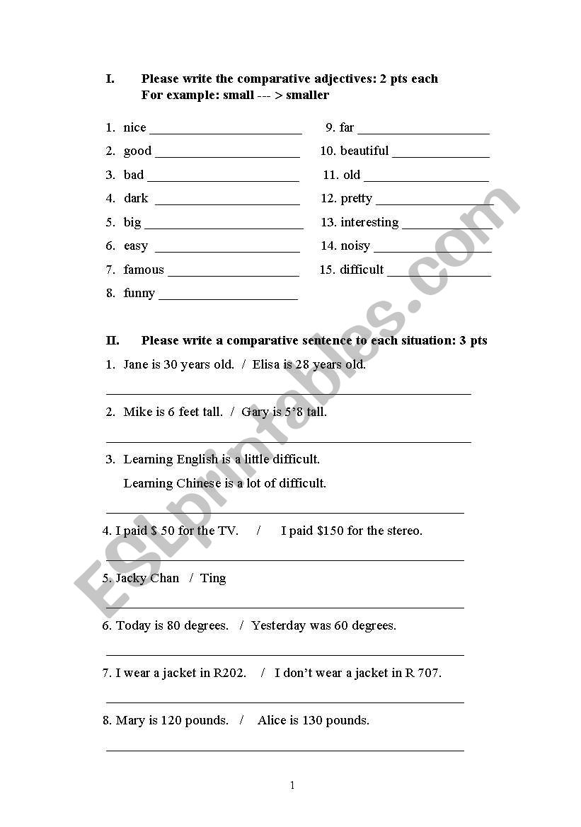 Comparative / Infinitive and Gerund / Possessive and Pronoun Exercise