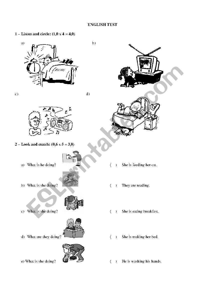 English test action verbs worksheet