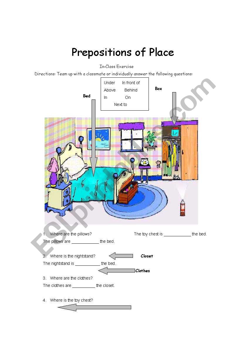 Prepositions of Place worksheet