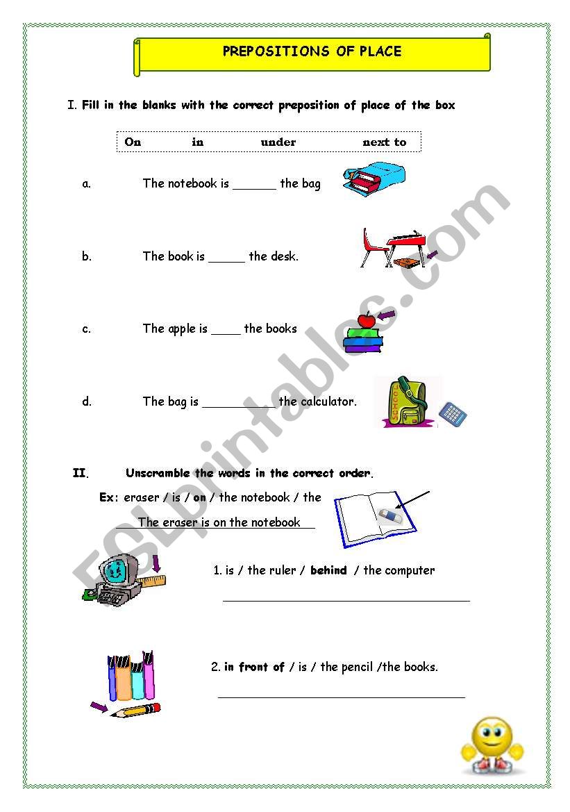 PREPOSITIONS OF PLACE worksheet