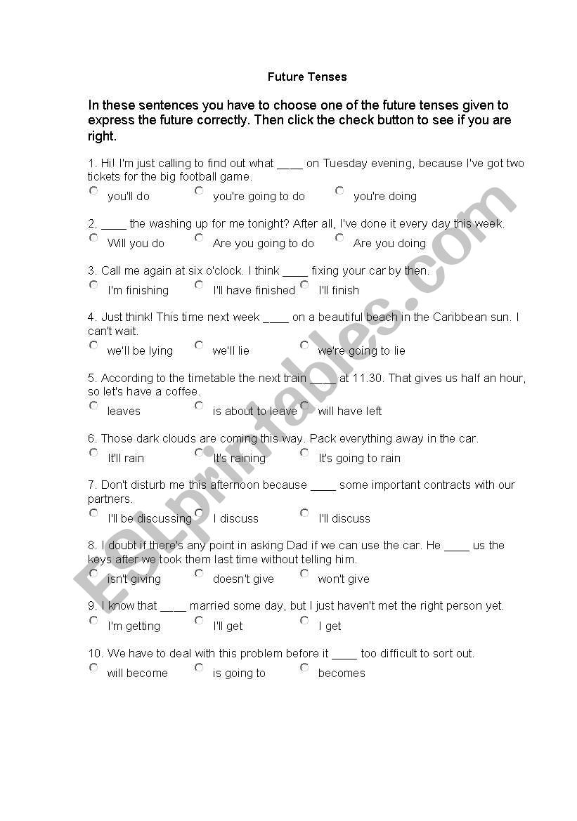 Future tense worksheet