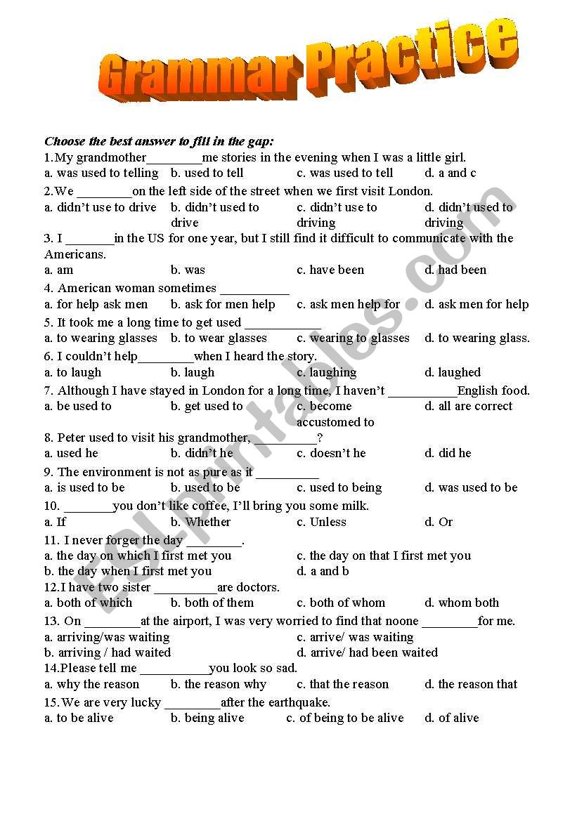 Grammar practice worksheet