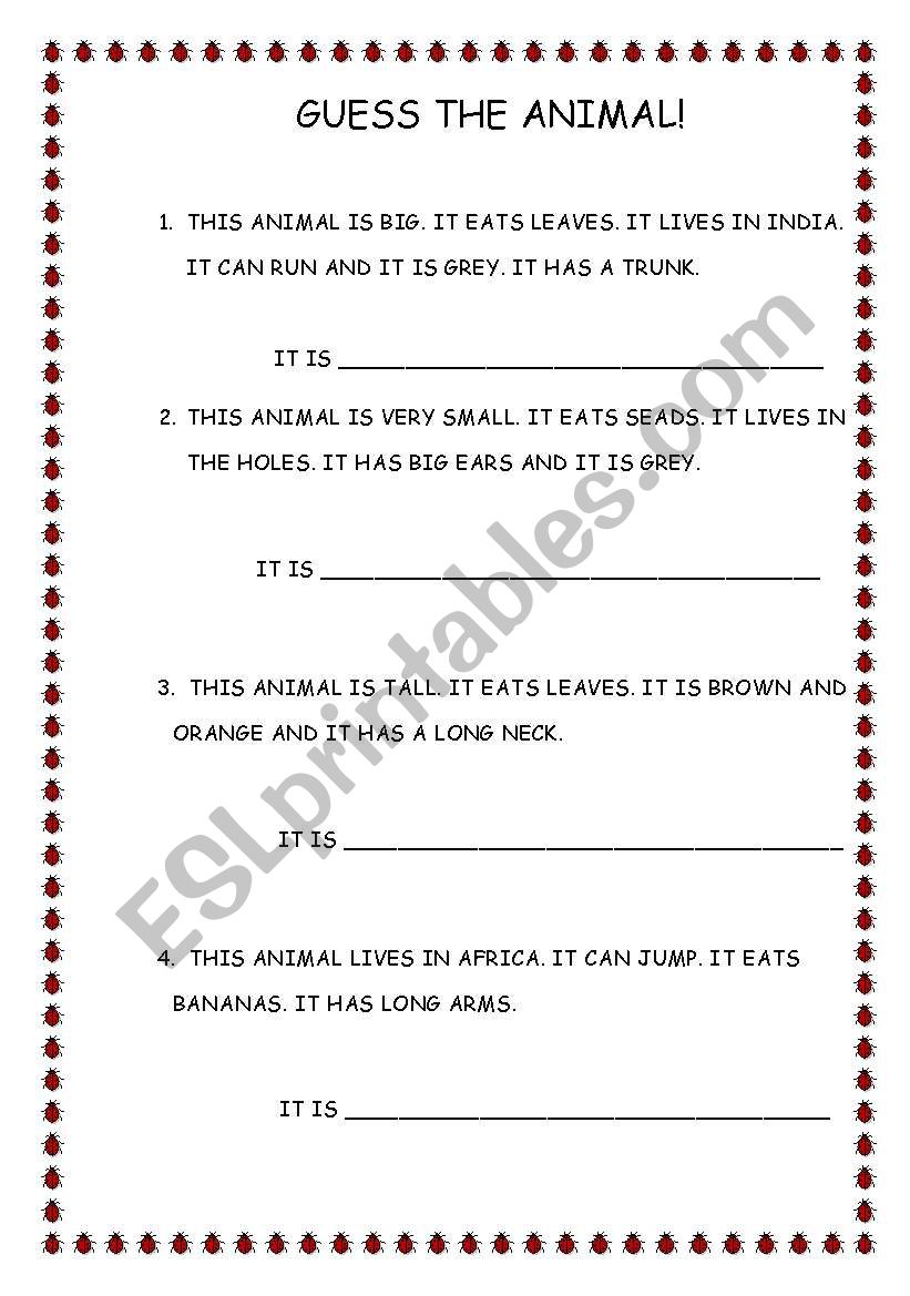 Guess the animal worksheet