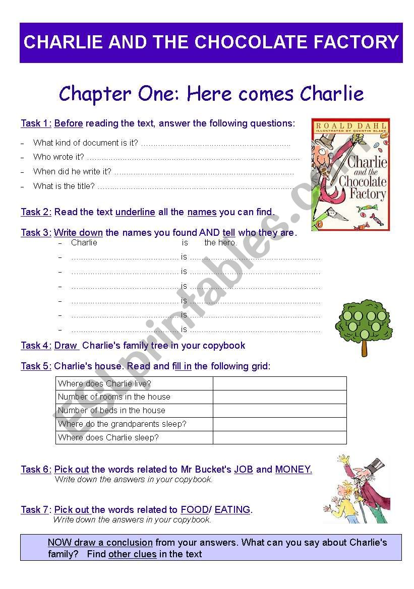 Reading + Activity worksheet : Charlie and the chocolate factory