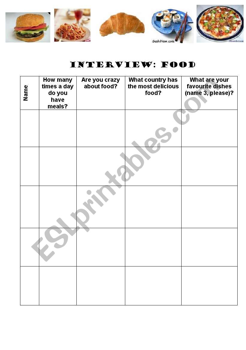 Food interview worksheet