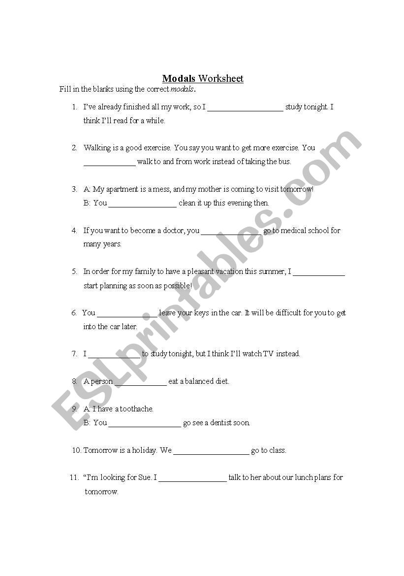 Modals worksheet - adults worksheet