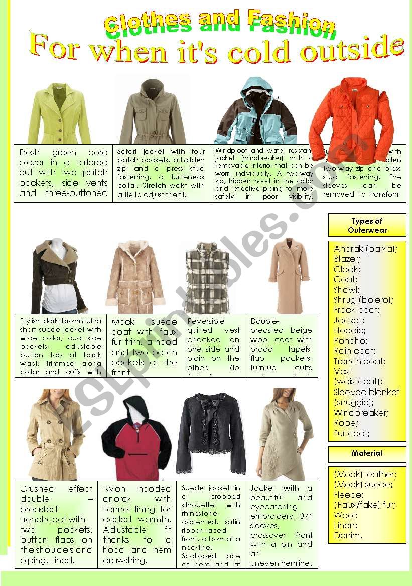 CLOTHES AND FASHION (part 4- outerwear) INTENSIVE VOCABULARY COURSE.