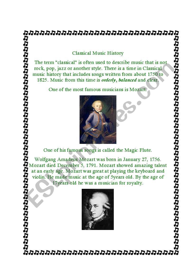 Classical Music History worksheet