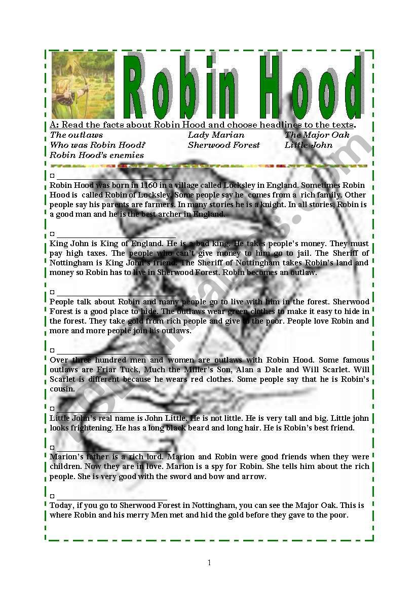 Robin Hood  Exercises worksheet