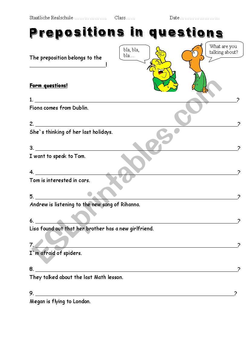 Preposition in questions worksheet