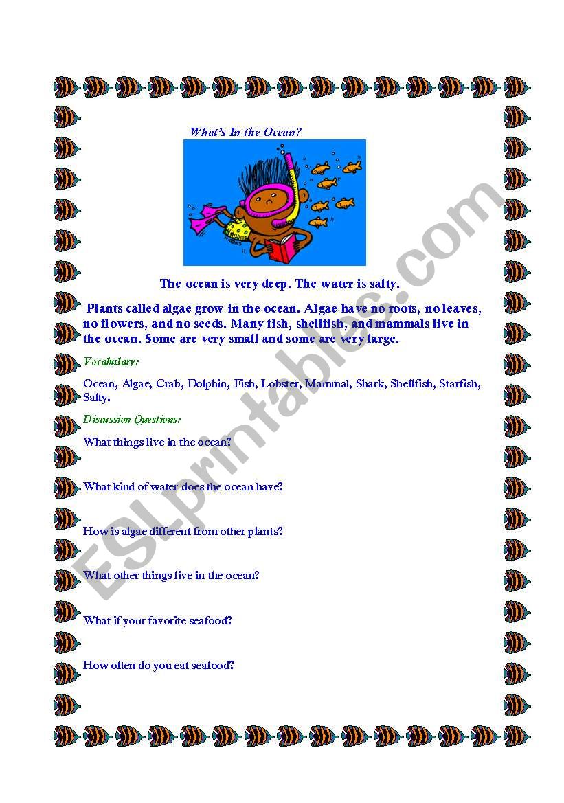 What lives in the Ocean? worksheet