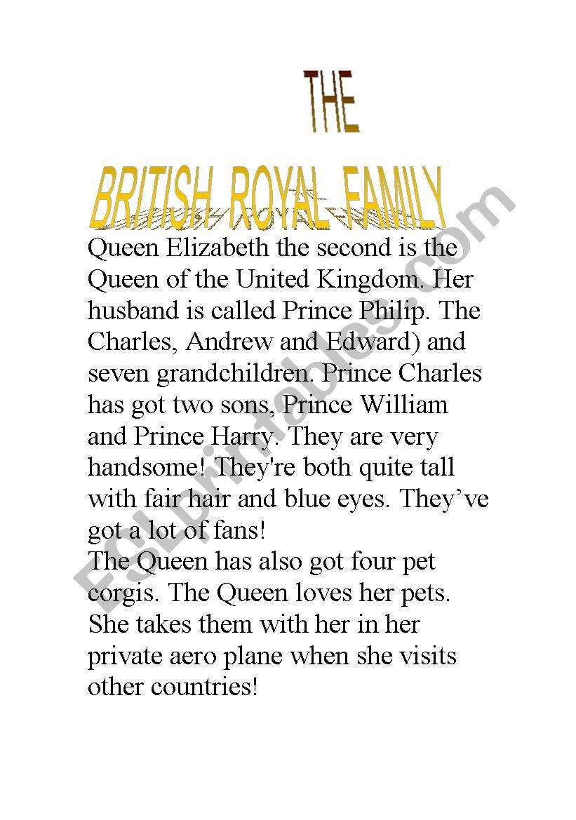 the british royal famly worksheet