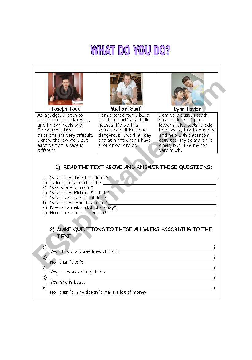 What do you do? worksheet