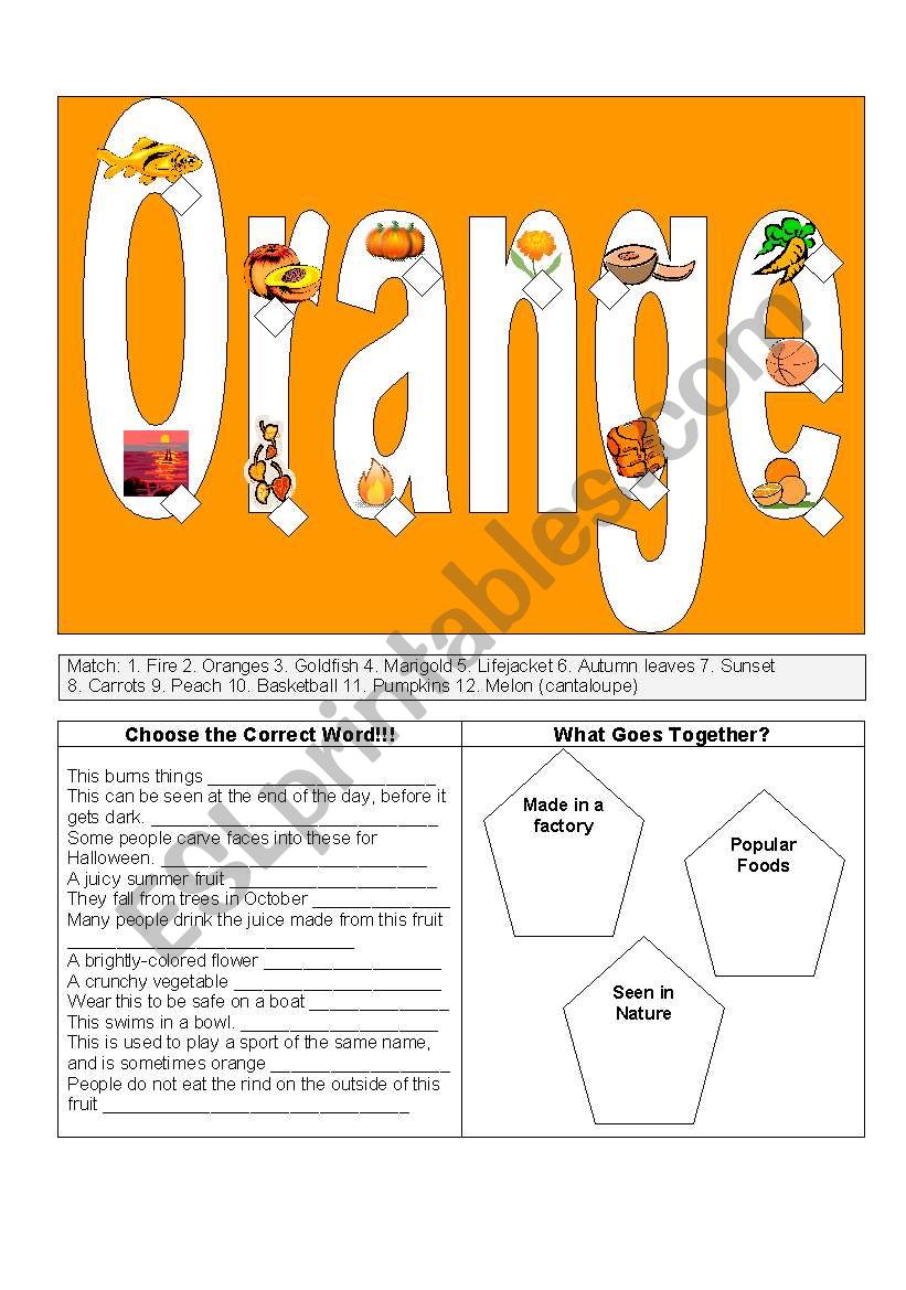 Orange Things worksheet