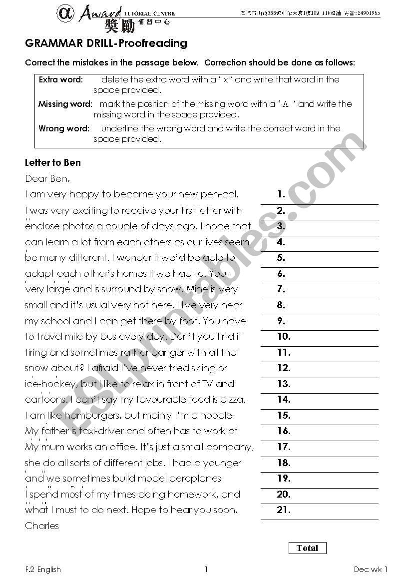 editing proofreading worksheets with answers