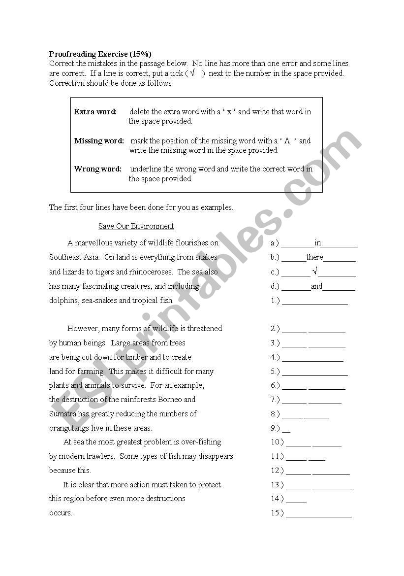 Proofreading Exercise 2 worksheet