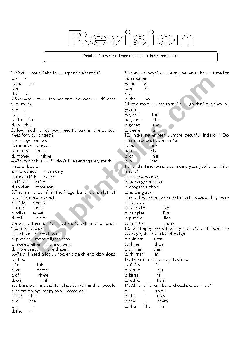 revision worksheet