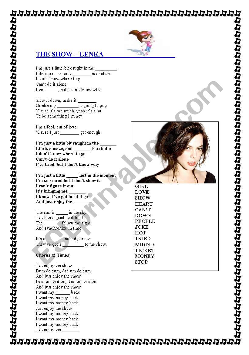 Great Song-Lenka_The Show worksheet