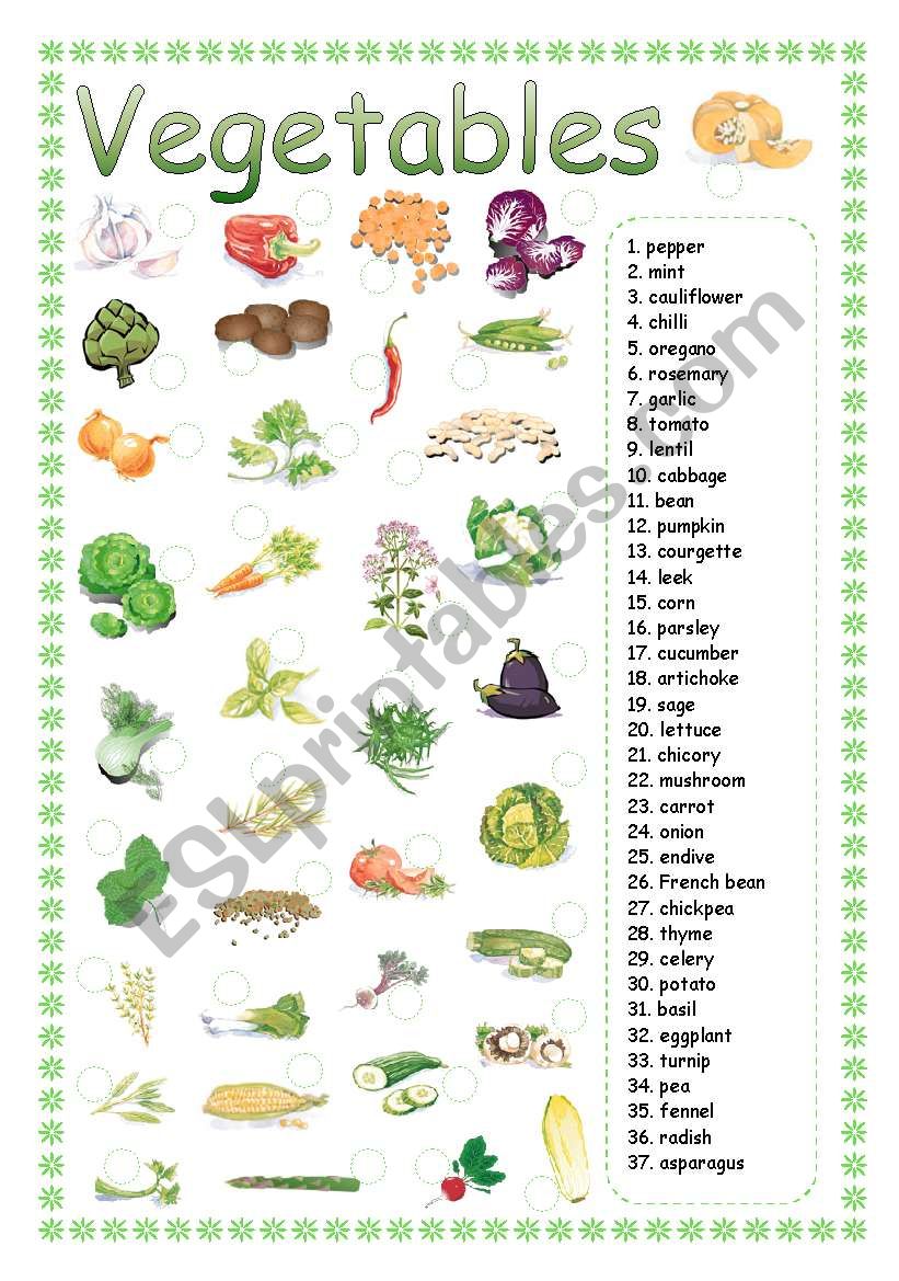 VEGETABLES - MATCHING worksheet