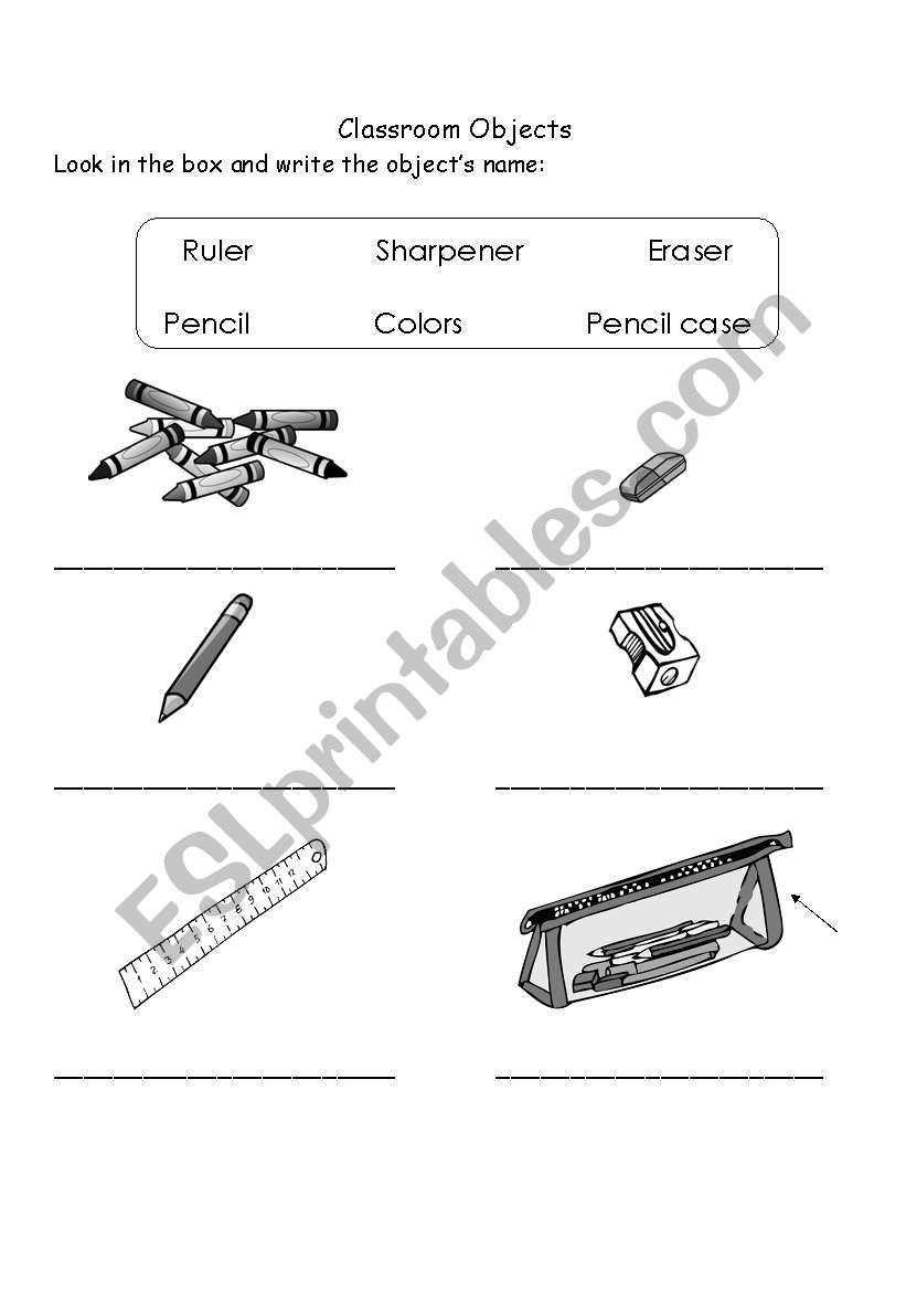 Classroom objects worksheet