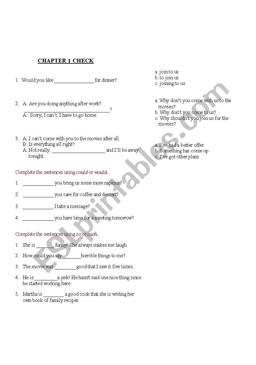 intermediate structure worksheet