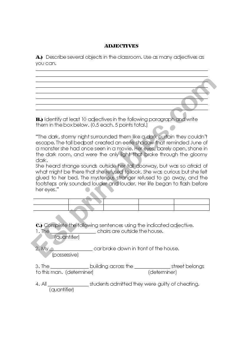 Classification of adjectives  worksheet