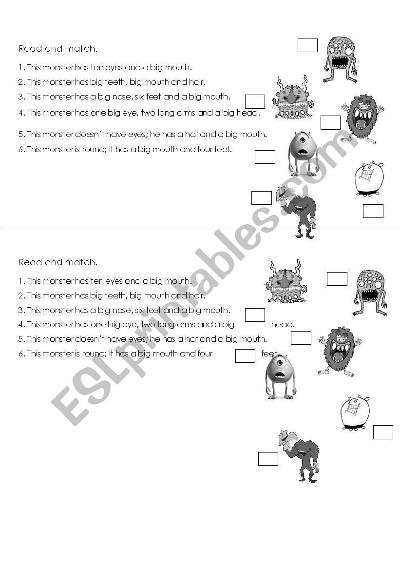 Parts of the body : Monsters worksheet