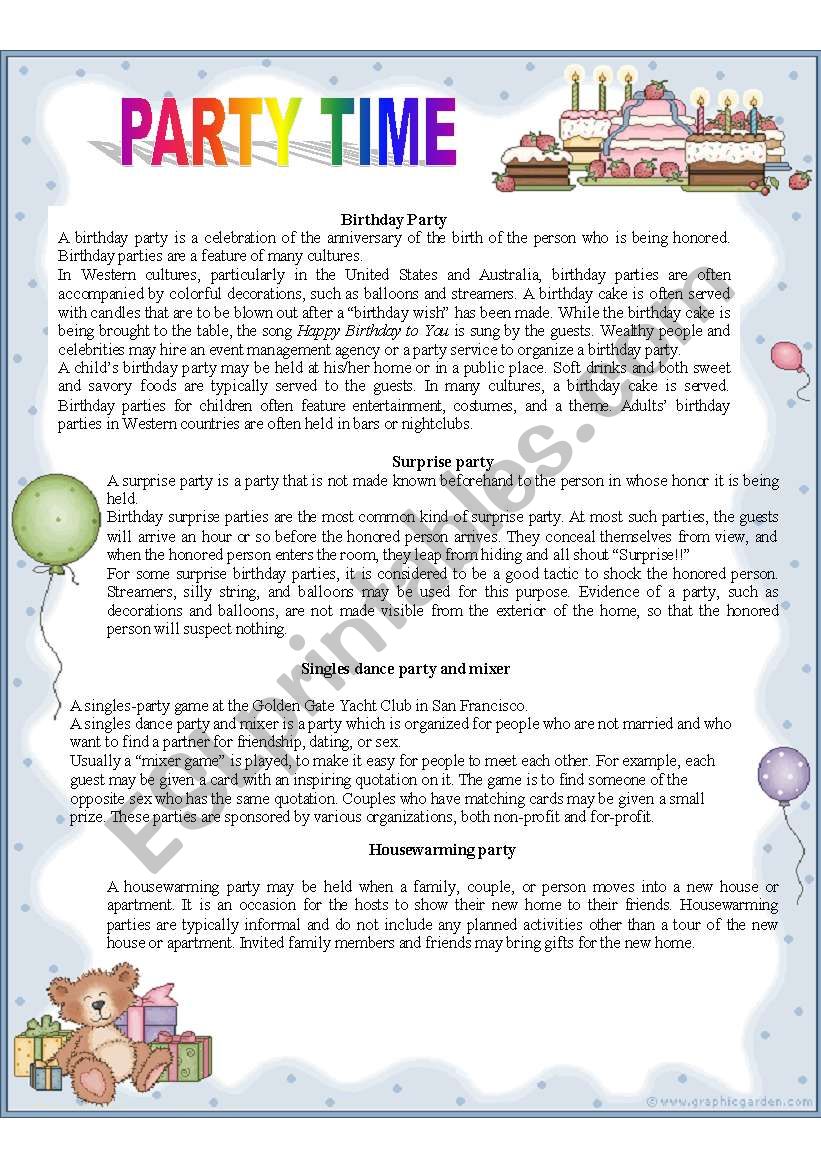 Kinds of Party worksheet