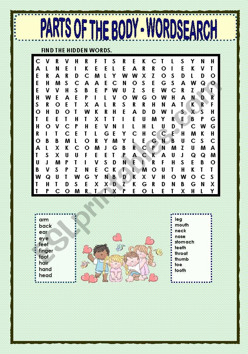 PARTS OF THE BODY - WORDSEARCH