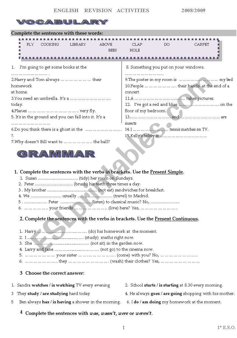 SUMMER REVIEW_with key worksheet