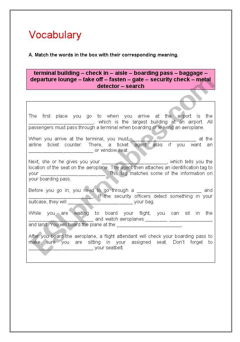 At the airport worksheet