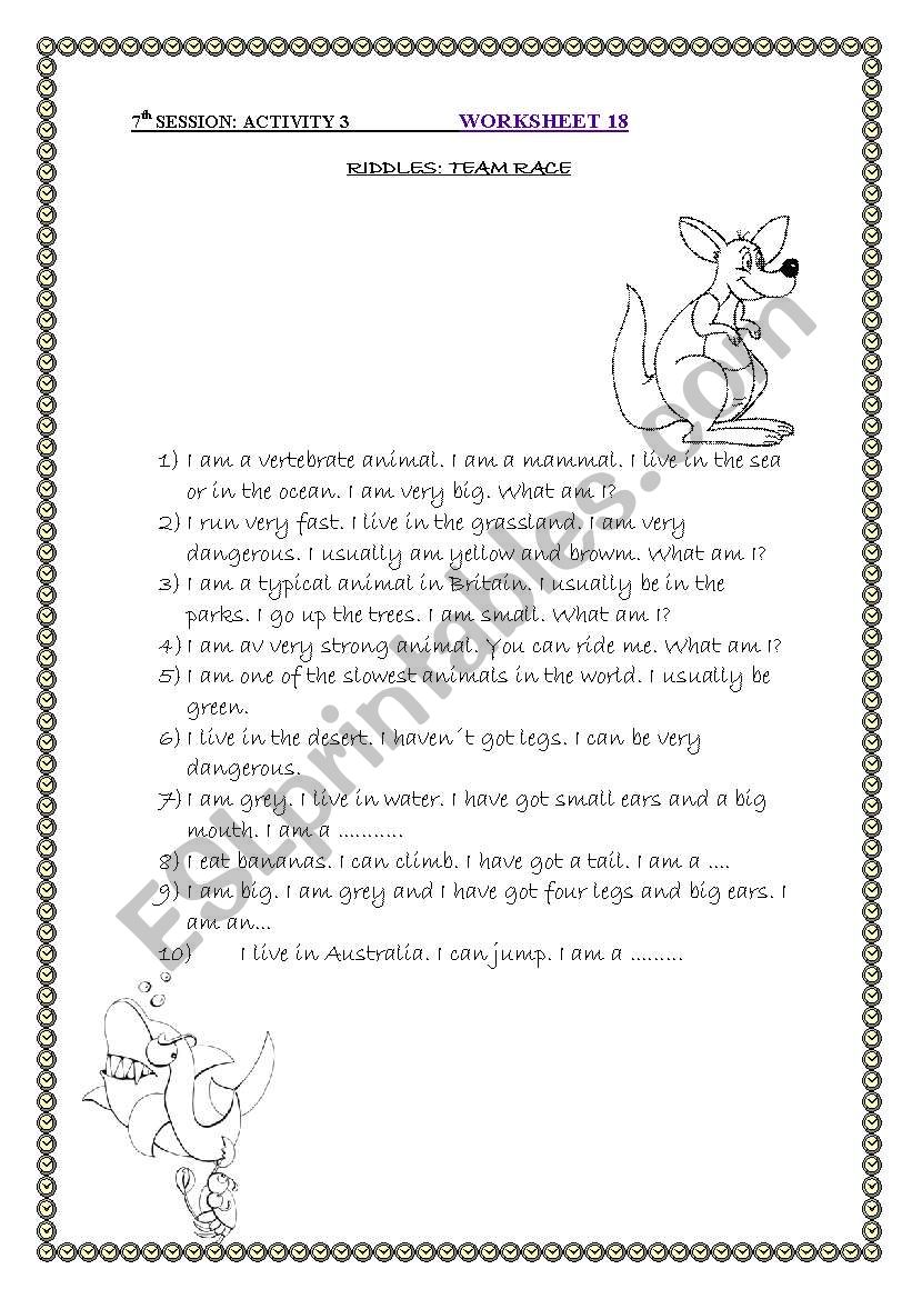 animals riddles worksheet