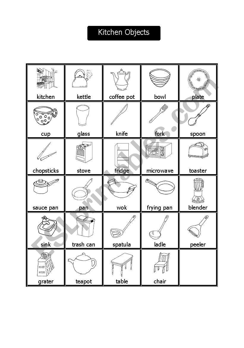 Kitchen Objects Pictionary worksheet