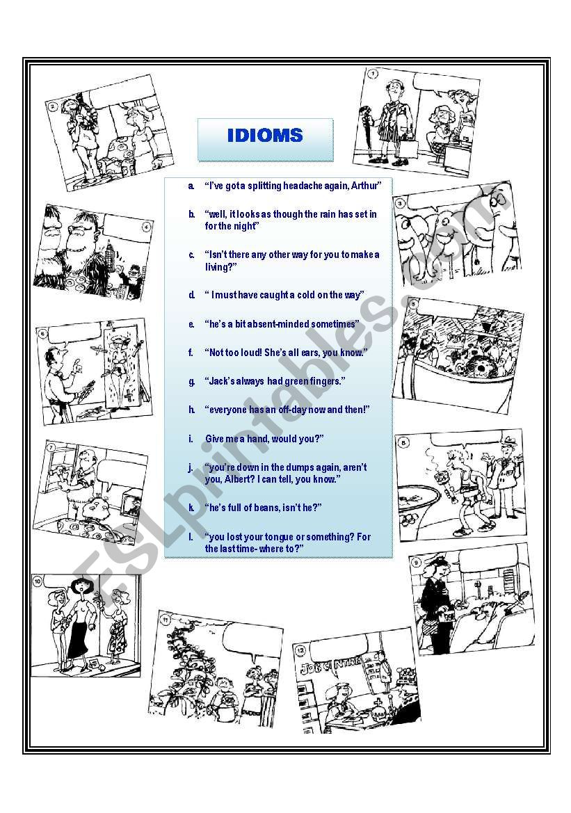 IDIOMS picture matching exercise WITH ANSWERS