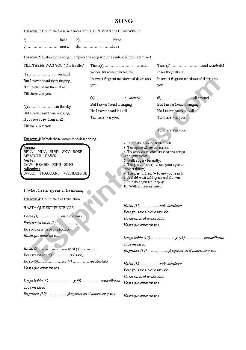 Till There was You worksheet