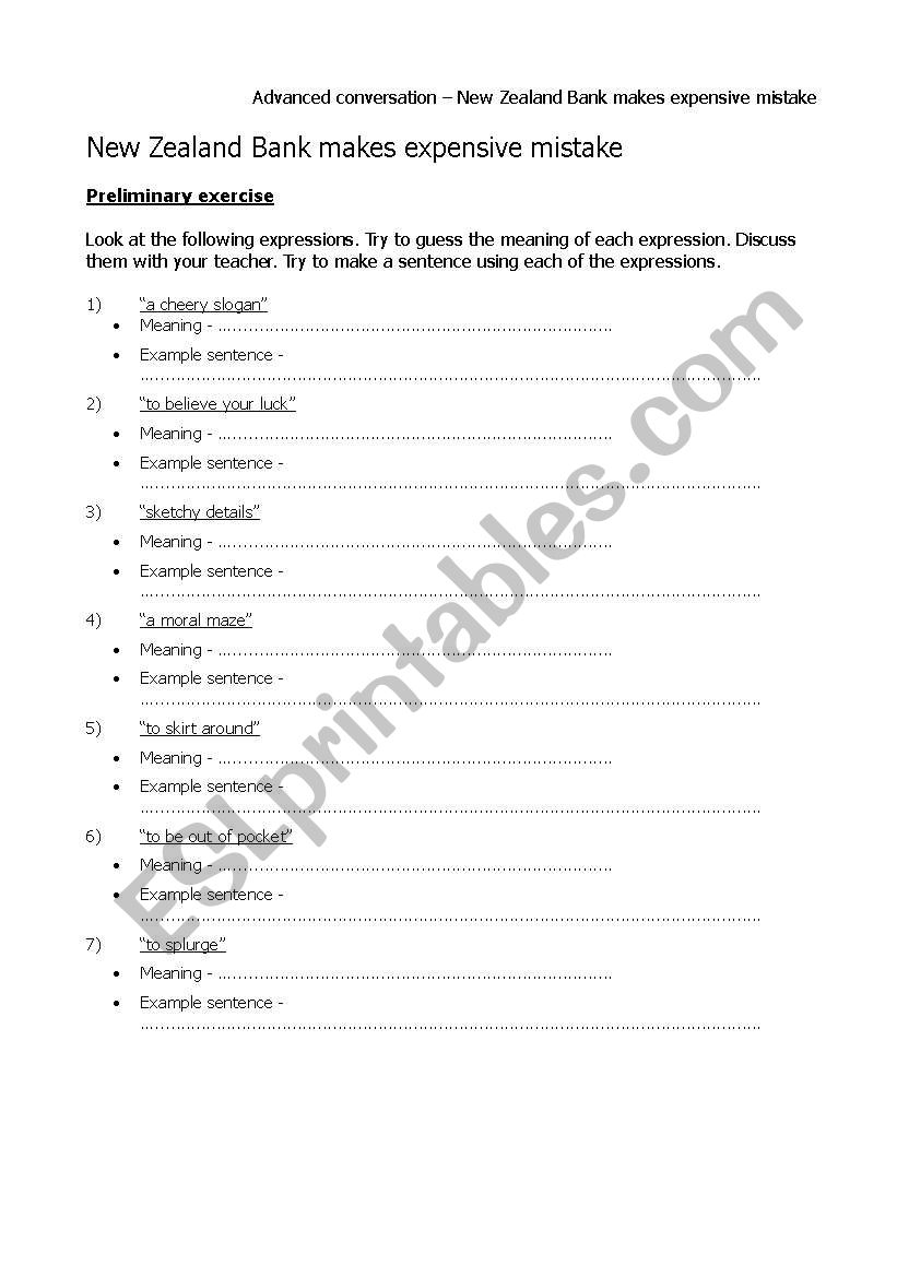 Bank makes expensive error worksheet