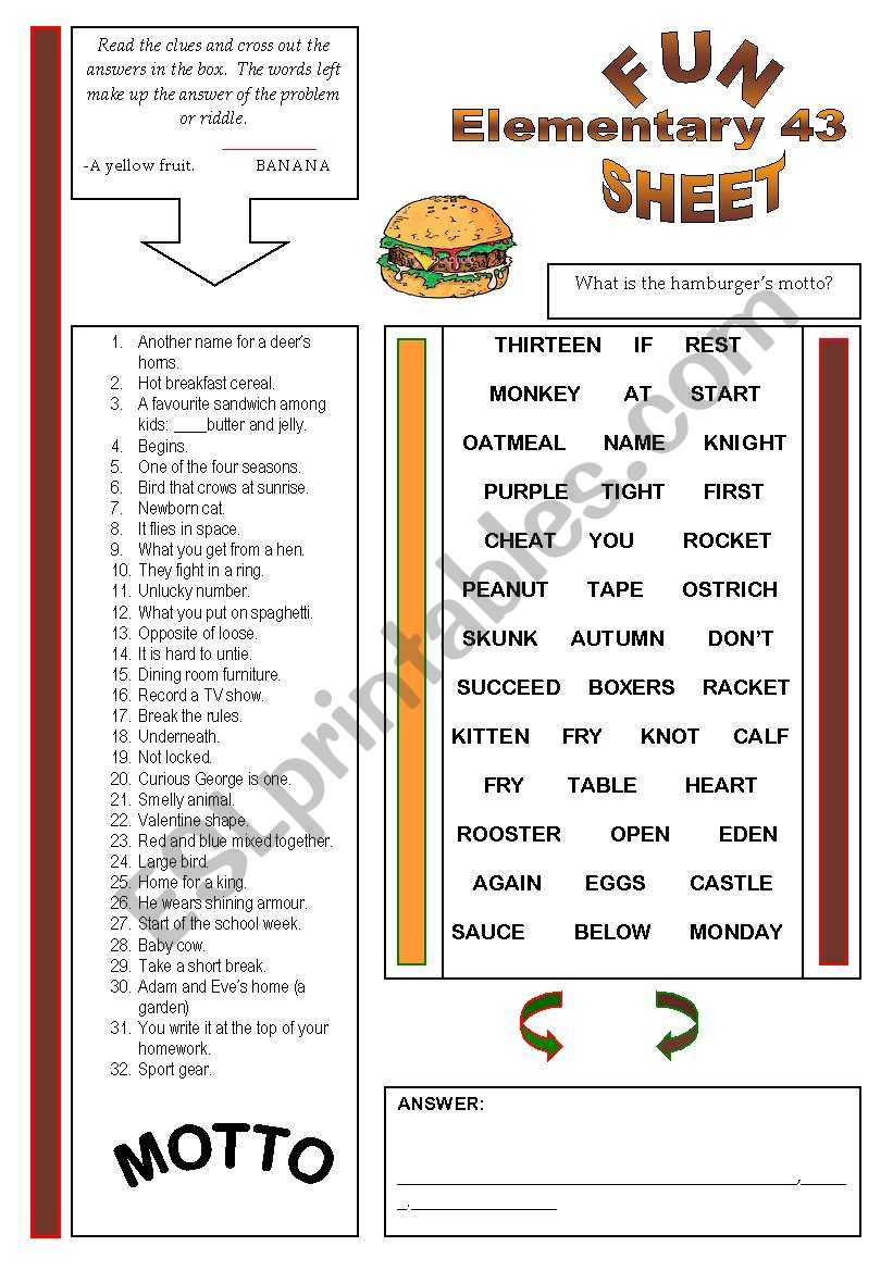 Fun Sheet Elementary 43 worksheet