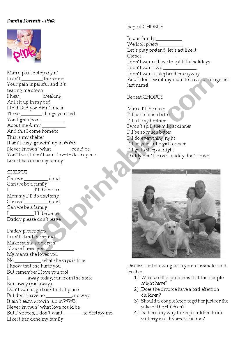 Family Portrait - Song worksheet