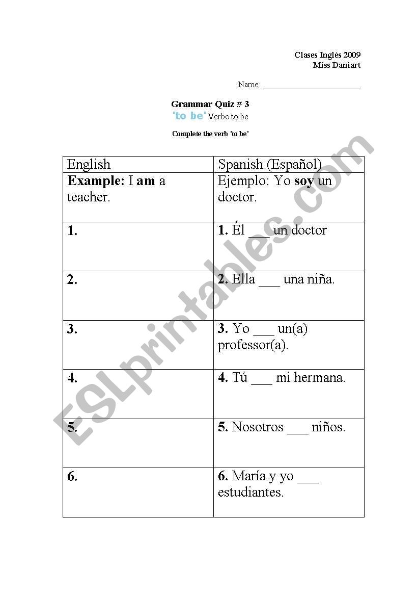 verb to be worksheet