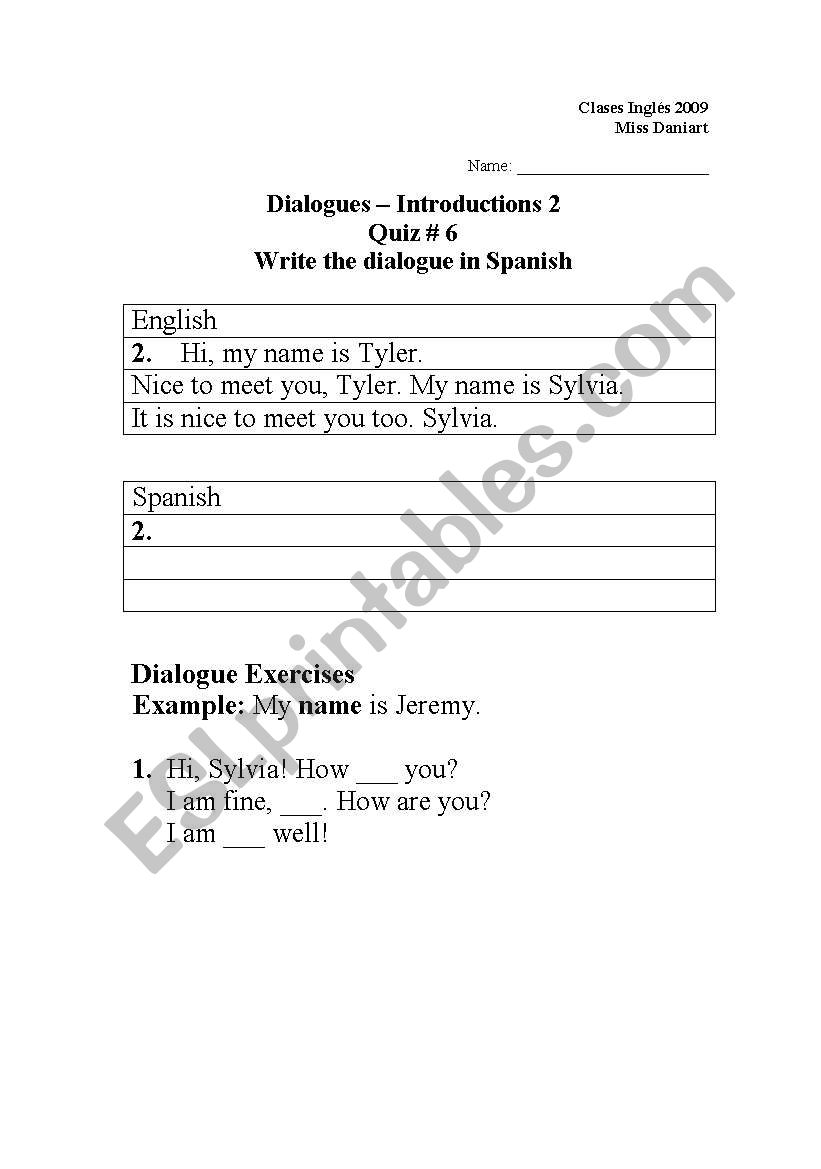 dialogue worksheet