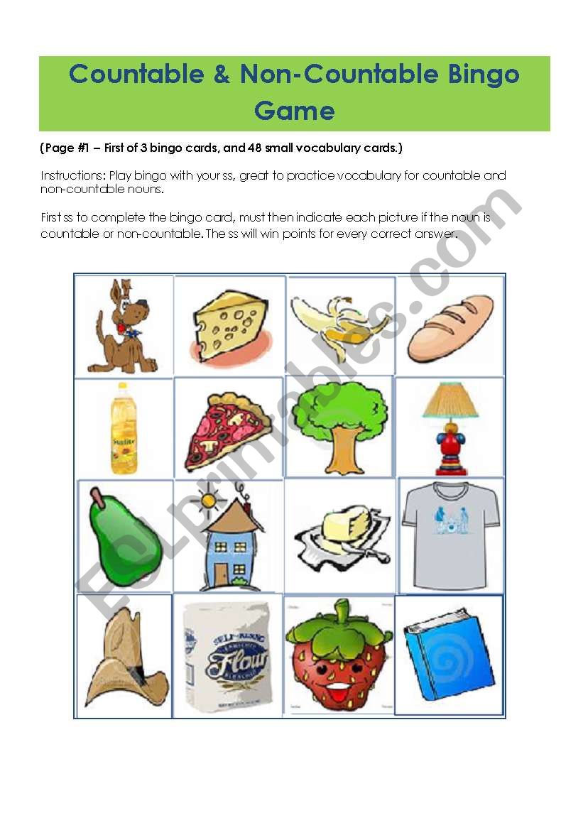 COUNTABLE & NON COUNTABLE BINGO GAME