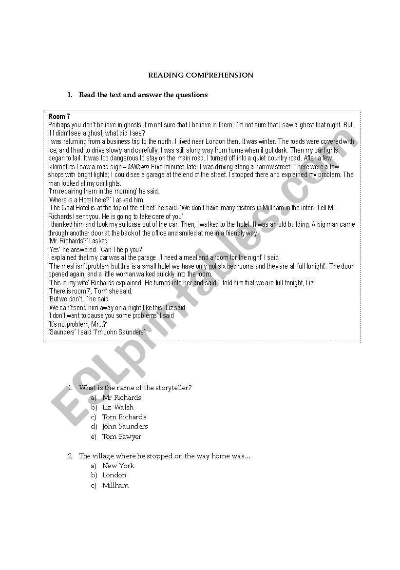 READING COMPREHENSION worksheet