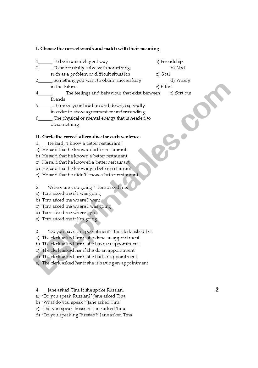 vocabulary and reported speech