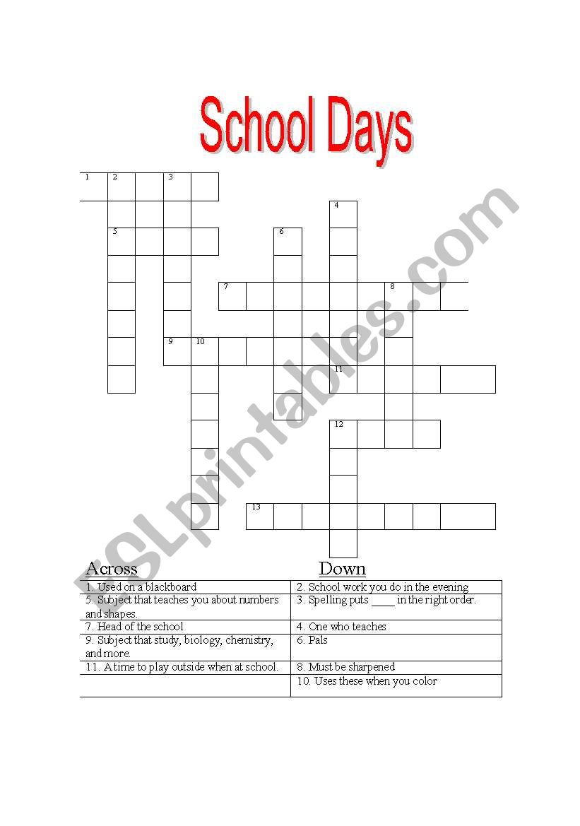 Crossword worksheet